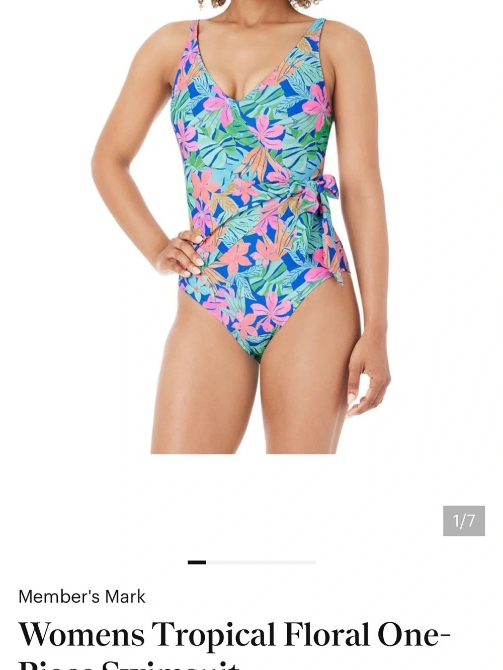 Member's Mark Women's Tropical Floral One-Piece Swimsuit - Blue & Pink